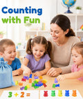 Awesome Rainbow Counting Bears Set Of 100 Bright Plastic Sorting Toys For Toddlers, children learning math with colorful bears.