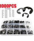 Beefed Up Black Carbon Steel External Retaining Ring Kit For Shafts M1.2 To M15, E Clip Circlips, 1000 Pcs Assortment