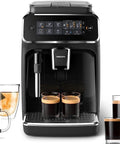 Killer Fully Automatic Espresso Machine With Slick Ceramic Grinder And One Touch Milk Frother For Silky Lattes And Bold Black Coffee in sleek black design.