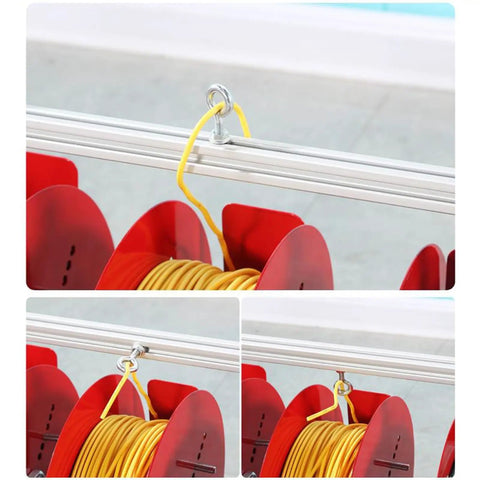 Built Tough Folding Cable Rack With Single Axis Wire Dispenser showcasing spools of wire on a cold-rolled steel frame.