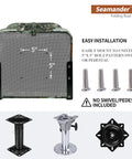 Low Back Folding Boat Seats With Stainless Steel Screws And Aluminum Hinges shown with mounting base and screws