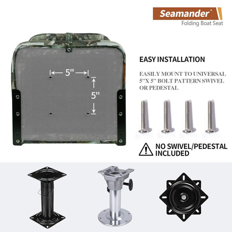 Low Back Folding Boat Seats With Stainless Steel Screws And Aluminum Hinges shown with mounting base and screws
