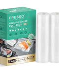 8x20 Inch Vacuum Sealer Bags For Food, 2 Rolls, BPA free packaging, shown with vacuum sealed salmon and lemons