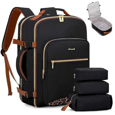 40L Go-To Travel Backpack For Women And Men, Airline Approved Carry-On, Waterproof Travel Bag With 3 Packing Cubes, Leopard Print