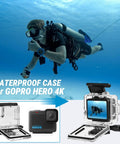 GoPro Hero 4K Waterproof Case Underwater Housing 196 Ft 60 M with scuba diver and camera mount lens protector kit
