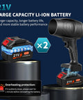 Dual 21V Cordless Leaf Blower with two 21V batteries, lightweight handheld power tool for lawn care, patio cleanup, turbocharged air speeds