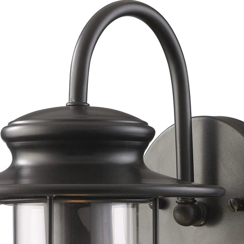 Close-up of Portside 12 Inch Outdoor Sconce 1 Light Matte Black Finish Weatherproof Exterior Wall Light Fixture.