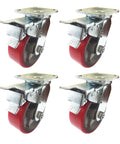 Heavy Duty Caster Wheels 4 Pack With Total Lock Brakes Tough As Nails Polyurethane On Cast Iron Core close-up view of casters
