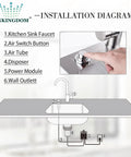 Installation diagram for Chrome Long Button Air Switch Kit for Garbage Disposal and Dishwasher setup