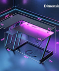 Dimensions of 40 Inch L Shaped Gaming Desk With Power Outlet And LED Lights Carbon Fiber Textured Corner Computer Desk shown