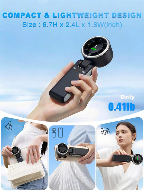 Portable Handheld Turbo Fan 5 Gear Wind High Speed Air Turbo Tech Rechargeable Battery Up To 13 Hours 3 In 1 for travel