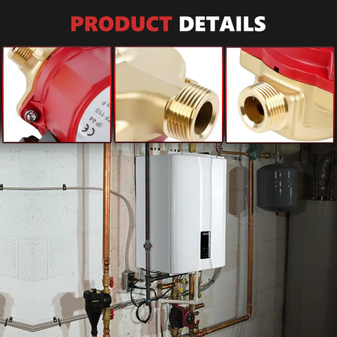 Product details of Real Deal Bronze Circulator Pump For Hot Water Recirculation And Hydronic Heating Systems With Tough As Nails Housing And Smooth Operator 115 Volt Drive Replacement showing bronze and red components.