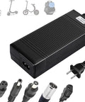 5 In 1 Plugs 54.6V Fast Charger For 48V 13S Li Ion Battery Packs Universal Replacement Charger With Multiple Plugs For Razor Jetson Voyage Gotrax Ninebot Segway Hiboy displayed with plug options
