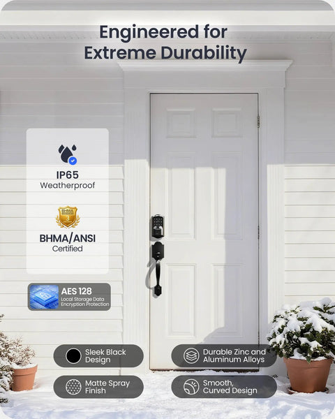 Slick WiFi Smart Lock With Matte Black Handle Set For Front Doors Voice Control Provides No Sweat Unlocking Seamlessly Syncs With Alexa Google Assistant All Day Long