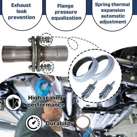 Hella Tough Exhaust Flange Bolt And Gasket Repair Kit With M8 Spring Bolts Heavy Duty Nuts shown in exhaust system installation.