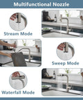 Slick Hands Free Kitchen Sink Faucet With Pull Down Sprayer And Waterfall Flow Featuring 360 Degree Swivel Design And No Sweat Auto Shut Off Feature For Everyday Home Cooking Tasks showing multifunctional nozzle modes.