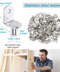 40 Pcs Shelf Pins L Shaped Bracket Clips Nickel Plated With Hole One Quarter Inch Diameter For Kitchen Cabinets Bookcases Shelves Closets And Furniture Support shown with dimensions and installation example.