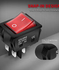 Beefy 30A 250V DPST Rocker Switch with red illuminated indicator, 4 pin, snap-in design, heavy duty toggle on off T125 3 pack
