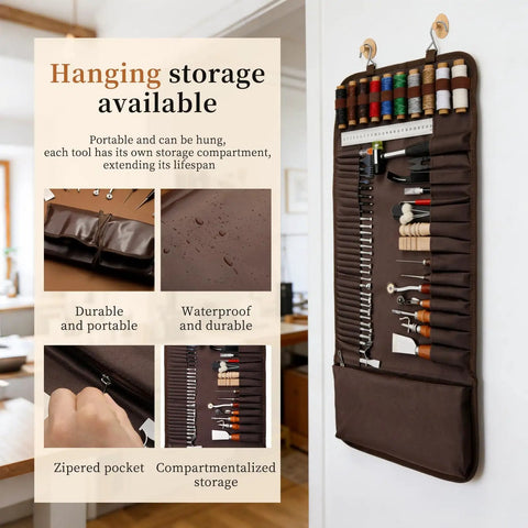 Wall-mounted All In One Leather Tool Kit For Crafting And Leatherwork, Pro Grade Leathercraft Set With Storage Bag