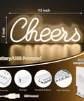 Lets Party Neon Sign Battery Or USB Powered For Wall Decor Lets Party Light Up Sign For Birthday Wedding Bachelorette Engagement 16x7 Inch Warm White Glow, "Cheers" design, battery/USB powered, 13x5 inch, warm white.