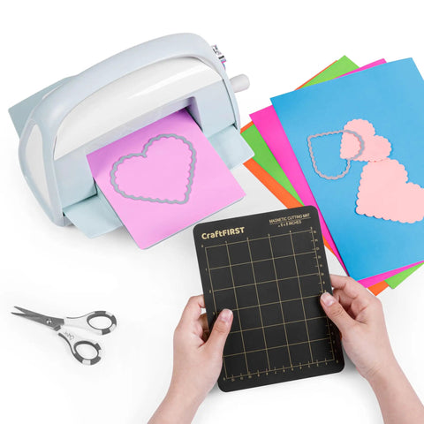 Killer Magnetic Cutting Mat For Cuttlebug Die Cutting Machines Heavy Duty Craft Platform with grid, 5.87x7.75 inches, in use.