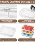 Must Have Clear Hard Shell Zipper Case Three Pack Large 9.84 Inches By 7.87 Inches By 2 Inches Waterproof Storage Pouches displayed in various uses.
