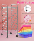 10 Drawer Rolling Storage Cart With Removable Drawers, Universal Casters And Two Brakes, Flexible Organizer frame with rainbow drawers