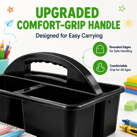 Six Pack Black Classroom Caddies With Three Compartment Plastic Storage Bins For Easy Desk Organization Perfect For Teachers