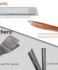 Comparison of Heavy Duty Rosewood BBQ Tools Set spatula with competitor's lighter spatula and cracked handle issue.