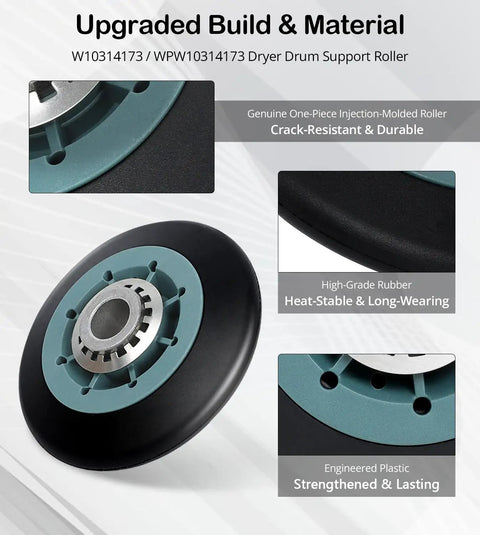 Kill The Dryer Groan With This Upgraded Drum Roller Kit 2 Pack featuring durable one-piece support roller with tri rings.