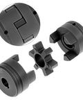 Rugged Flexible 3 Piece L Jaw Coupling Set For Log Splitters Half Inch To Three Quarter Inch Bore HT250 Steel With NBR Rubber Spider