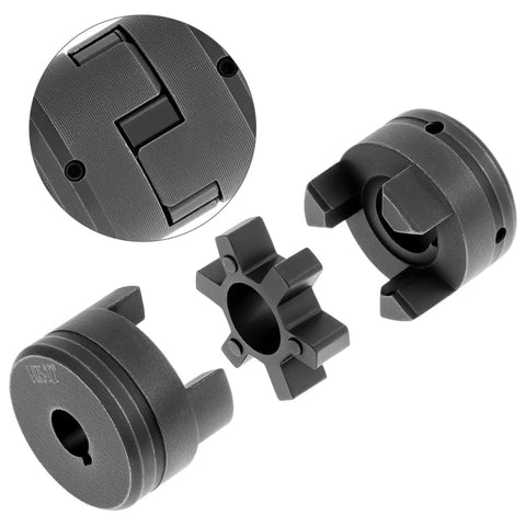 Rugged Flexible 3 Piece L Jaw Coupling Set For Log Splitters Half Inch To Three Quarter Inch Bore HT250 Steel With NBR Rubber Spider
