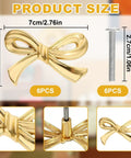 Gold Bow Cabinet Knob Set For Dresser And Cabinets, 6 Pack Drawer Pulls With Screws, Vintage Brass Finish, 7x5 cm