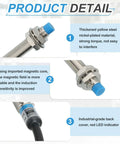 Inductive Proximity Sensor Kit Four Pack NPN NO M18 DC 6 to 36V 300mA 8mm with nickel-plated steel body and LED indicator