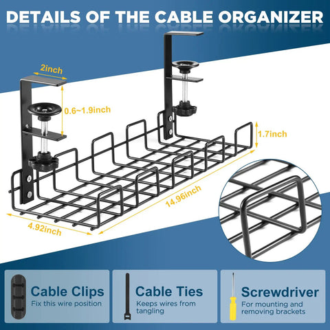 Under Desk Cable Management Tray No Drill Clamp On System For Home Office And PC Setup Keeps Cords Tidy And Safe