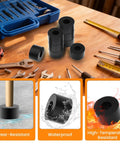 Set Of Eight Built Tough Black Rubber Spacers And Heavy Duty Backing Washers One Inch Outside Diameter With Three Eighths Inner Bore Thick Gasket Rings on a workbench.