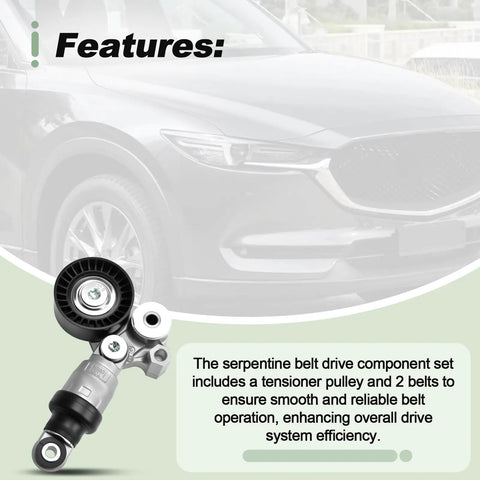 Complete Serpentine Belt Drive Kit With Tensioner Pulley For Mazda 2.0L 2.3L 2.5L Engines 2012-2021 Includes Mazda 3 6 CX-3 CX-5 CX-9 MX-5 Miata CX-30 2.0L 2.5L Replacement, tensioner pulley and belts