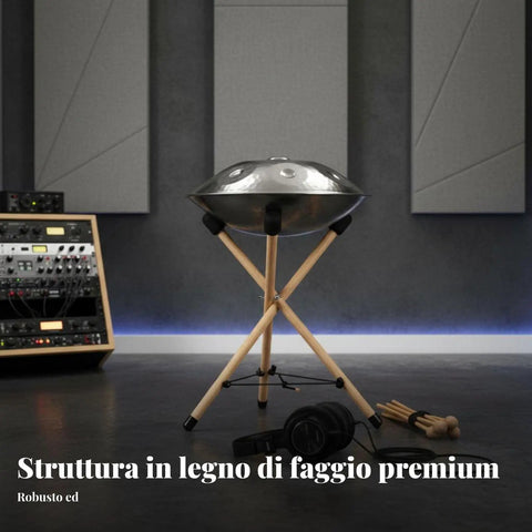 Heavy Duty Beech Wood Drum Rack With Rock Solid Tripod Frame And Adjustable Rope Fastening Foldable Portable Steel Drum Stand For Band Pros With Thick Foam Padding Large Tour Ready Setup in a studio setting