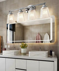 Modern Bathroom Vanity Light Fixture Over Mirror 4 Light Crystal Glass Wall Sconces Brushed Nickel Finish Damp Rated Rustproof