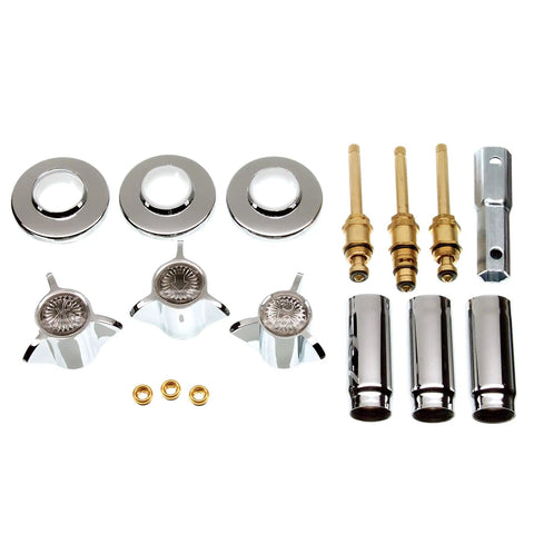 Sayco 3-Handle Tub and Shower Remodeling Trim Kit Chrome Finish for Bath 308 and 308T Leaky Valve Repair Retrofit visible components