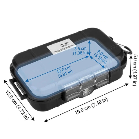 Rogue Tough Waterproof Storage Case With Removable Rubber Padding For Backcountry Camping And Off Road Travel. Dimensions shown.