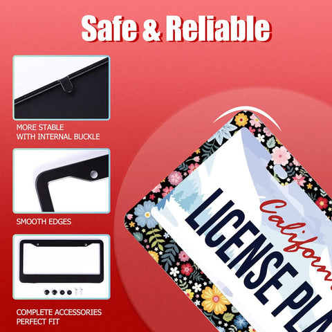 Colorful Floral License Plate Frame Personalize Your Ride Stainless Steel Universal Car Decor Fits Standard US Plates 12.2 X 6 Inches With 2 Holes And Screws