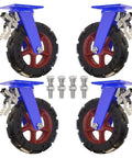 Heavy Duty Swivel Casters Set Of 4 With Quick Release Brakes Puncture Proof Rubber Tires on blue steel plates with bolts