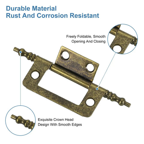 Premium Bronze Iron Butt Hinges Non Mortise Cabinet Door Hardware showing crown head design and smooth edges for sturdy cupboard lifts.