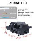 Pro Grade 54 LPM Airflow Air Assist For Laser Engraver With Adjustable Knob 110V Low Noise Smoke Removal shown with parts list
