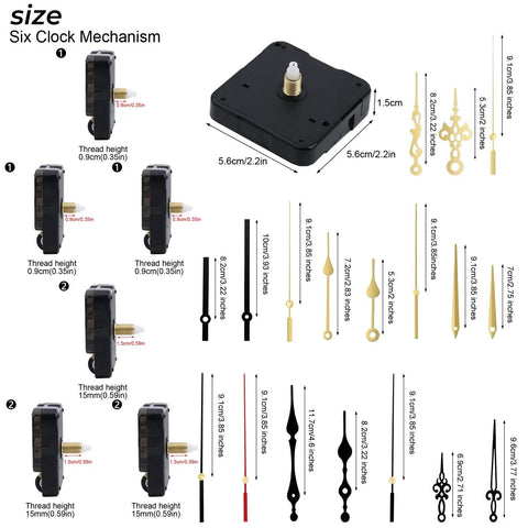Six Piece Quartz Clock Mechanism Kit For DIY Clock Repair Battery Powered Wall Movements Includes Six Hands And Two Shaft Sizes For 3 To 6 MM And 9 To 13 MM Clock Panels Perfect Replacement Parts