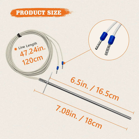 Temperature Probe Sensor Replacement For Digital Thermostat Probe, 304 Stainless Steel Grill Thermometer Compatible With Most Pellet Grills, Real Time Temperature Readout, Easy Install And Reliable Performance, 7 in probe and 47.24 in cable
