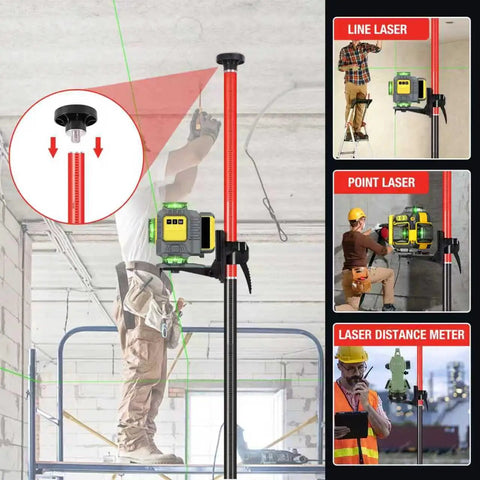 Heavy Duty Telescoping Laser Level Pole With Adjustable Tripod Mount Kit For Rotary And Line Lasers, used by construction worker