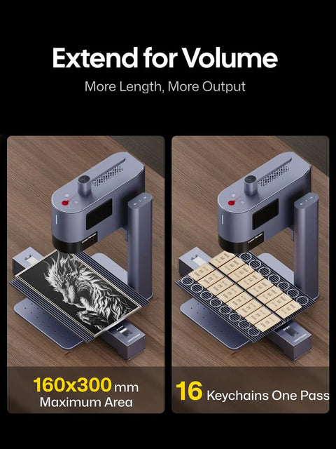 LP5 20W Dual Laser Engraver And Cutter Pro Grade For Metal Wood Glass with extended work area and keychain engraving capability.
