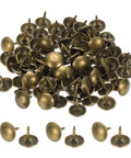 Straight Up Premium 200 Pack Heavy Duty Upholstery Tacks With Round Metal Thumb Nail Pins Vintage Hardware For Sofa Chair Fixing And Custom Furniture Craft Built To Last, detailed view of bronze thumb tacks.